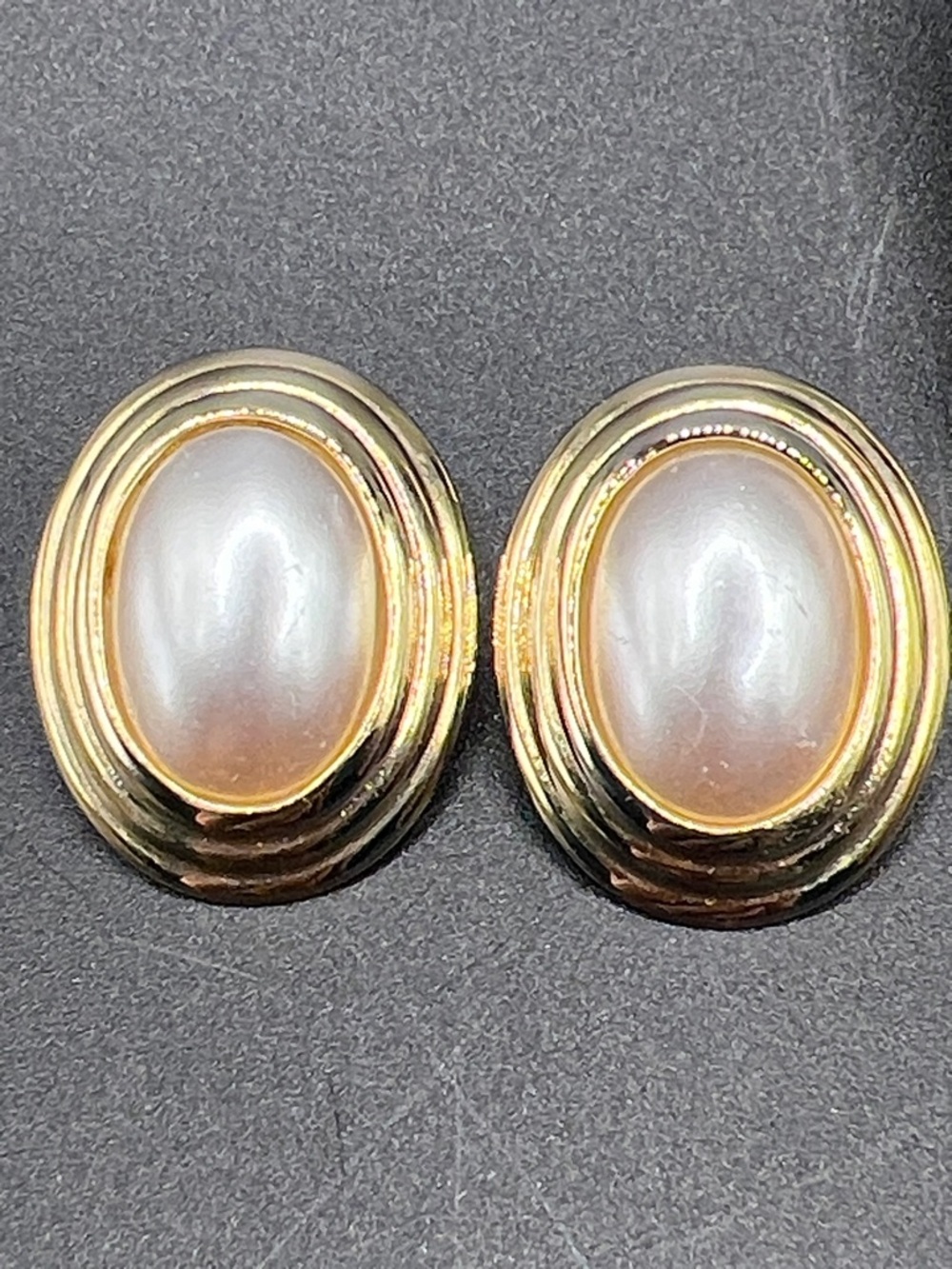 Classic Gold-Tone Pearl Oval Clip-On Earrings
